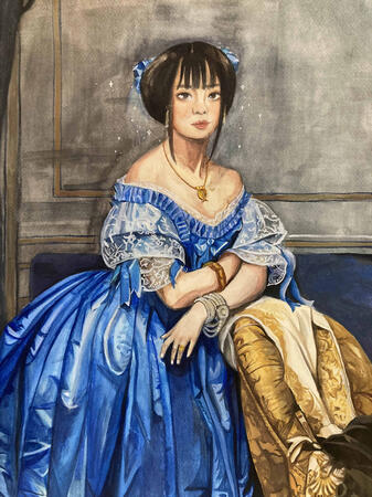 self portrait, 2023, gouache on canvas, 29.7x42cm