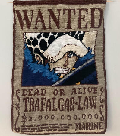 trafalgar law wanted poster, 2023, crochet
